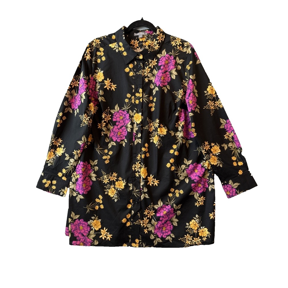 Jessica London Floral Button Up Shirt Dress Tunic Blouse 22W Cottagecore Boho